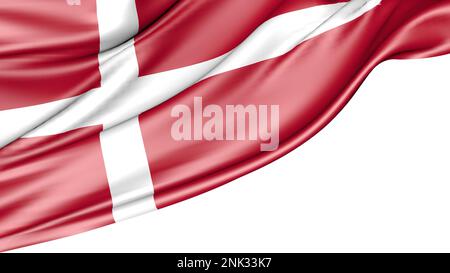 Dänische Flagge isoliert auf weißem Hintergrund, Abbildung 3D Stockfoto