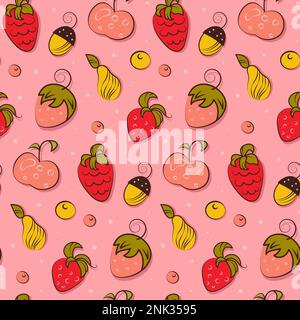 Nahtloses Muster aus Früchten und Beeren im handgezeichneten Stil. Stock Vektor