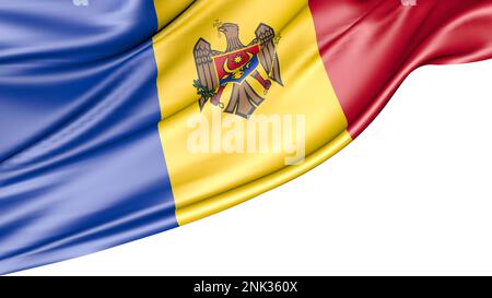 Moldauische Flagge isoliert auf weißem Hintergrund, Abbildung 3D Stockfoto