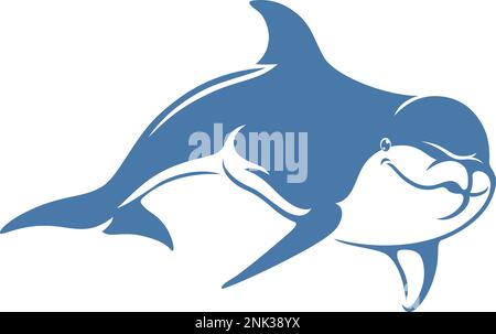 Süße Große Tümmler, Illustration Zum Schwimmen Mit Delfinen Stock Vektor