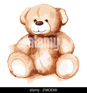 Aquarell Cartoon reizender Teddy Bär Spielzeug St. Valentinstag Illustration Vektorkunst isoliert. Stock Vektor