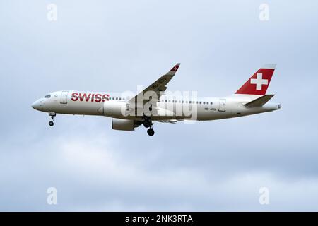 Heathrow, London - Februar 20. 2023: Swiss Airlines Landing Heathrow Airport Stockfoto