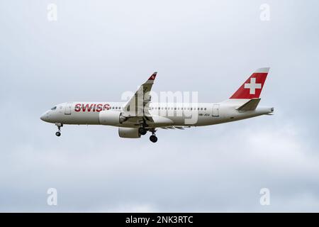 Heathrow, London - Februar 20. 2023: Swiss Airlines Landing Heathrow Airport Stockfoto