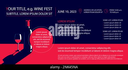 Banner oder Flyer mit einer Flasche Wein und einem Glas Wein. Fügen Sie Ihren eigenen Text hinzu Stock Vektor