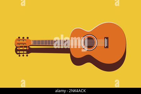 Vektordarstellung einer Gitarre auf gelbem Hintergrund. Minimalistische Darstellung in trendigen Farben. Musikalisches Konzept Stock Vektor