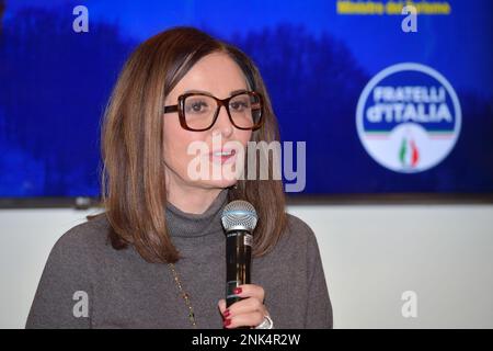 Die Tourismusministerin Daniela Garnero Santanchè in Rieti während eines Treffens in Monte Terminillo Stockfoto