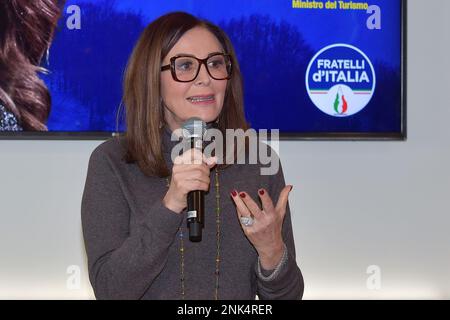 Die Tourismusministerin Daniela Garnero Santanchè in Rieti während eines Treffens in Monte Terminillo Stockfoto