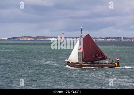 Boot vorbei an Waddeen Island Terschelling Friesland Province in den Niederlanden Stockfoto