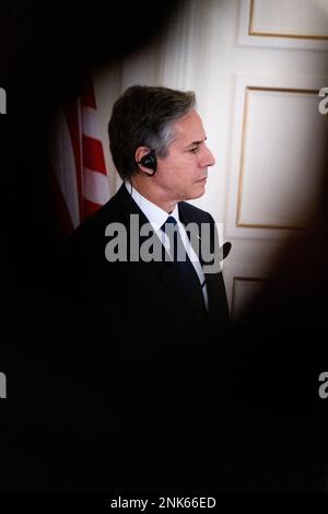 Griechenland, Athen auf 2023-02-21. US-Außenminister, Leiter des Außenministeriums, Antony J. Blinken, auch bekannt als Tony Blinken, vi Stockfoto