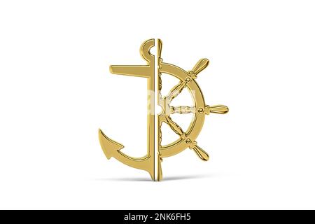 Goldenes 3D-Ankersymbol auf weißem Hintergrund isoliert - 3D-Rendering Stockfoto