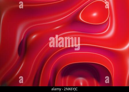 Glatte rote, flüssige Wellen. Form der Fluidkurve. Abstrakter Hintergrund. 3D-Rendering Stockfoto