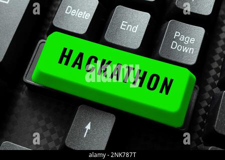 Konzeptionelle Darstellung Hackathon. Ein Wort für ein Ereignis, bei dem eine große Anzahl von Menschen an der Programmierung beteiligt ist Stockfoto