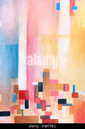 Abstrakte Kunst mit bunten geometrischen Formen. Acrylmalerei auf Papier. Stockfoto