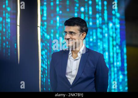 Dhaka, Bangladesch. 23. Februar 2023. Die indische Cricket-Legende Saurav Ganguly ist während des großen Startprogramms des Dhaka North City Corporation Mayor Cup 2023 als Hauptgast zu sehen. Saurav Ganguly, allgemein bekannt als Dada, besuchte Dhaka als Hauptgast, den ehemaligen indischen Kapitän und Kontrollausschuss für Cricket in Indien, um an dem großartigen Startprogramm des Dhaka North City Corporation Mayor Cup 2023 teilzunehmen. Kredit: SOPA Images Limited/Alamy Live News Stockfoto