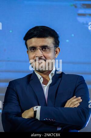 Dhaka, Bangladesch. 23. Februar 2023. Die indische Cricket-Legende Saurav Ganguly ist während des großen Startprogramms des Dhaka North City Corporation Mayor Cup 2023 als Hauptgast zu sehen. Saurav Ganguly, allgemein bekannt als Dada, besuchte Dhaka als Hauptgast, den ehemaligen indischen Kapitän und Kontrollausschuss für Cricket in Indien, um an dem großartigen Startprogramm des Dhaka North City Corporation Mayor Cup 2023 teilzunehmen. Kredit: SOPA Images Limited/Alamy Live News Stockfoto