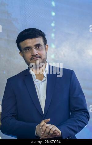 Dhaka, Bangladesch. 23. Februar 2023. Die indische Cricket-Legende Saurav Ganguly ist während des großen Startprogramms des Dhaka North City Corporation Mayor Cup 2023 als Hauptgast zu sehen. Saurav Ganguly, allgemein bekannt als Dada, besuchte Dhaka als Hauptgast, den ehemaligen indischen Kapitän und Kontrollausschuss für Cricket in Indien, um an dem großartigen Startprogramm des Dhaka North City Corporation Mayor Cup 2023 teilzunehmen. Kredit: SOPA Images Limited/Alamy Live News Stockfoto