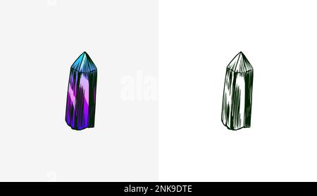 Magischer Stein oder Kristall oder festes Material. Raubwald Wilder Vogel. Skizze mit Vintage-Gravur. Doodle-Übersicht. Handzeichnung. Stock Vektor