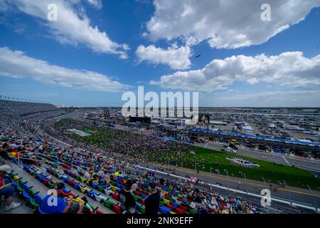 Der Daytona International Speedway ist Austragungsort der NASCAR Cup Series für den Daytona 500 in Daytona Beach, FL, USA. Stockfoto