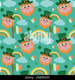 Farbenfroher Hintergrund mit sich wiederholenden Mustern aus Vektorgrafiken zum St. Patrick's Day. Stock Vektor