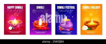 Realistisches diwali-Poster mit traditionellen Festtagslampen, isolierte Vektordarstellung Stock Vektor