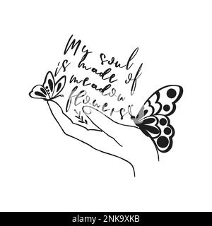 Wilde Blumen handgeschriebene Schriftzeichen. Motivierend. Vektordarstellung. Stock Vektor