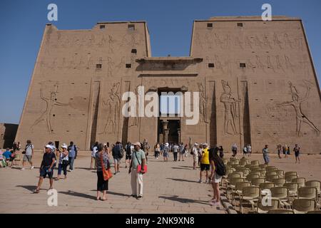 Tempel von Horus und Hathor in Edfu in Ägypten Stockfoto