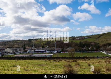 Bacup, England, 05. März 2022. Das Spiel der North West Counties Football League Division One North zwischen Bacup Borough und St. Helens Town. Stockfoto