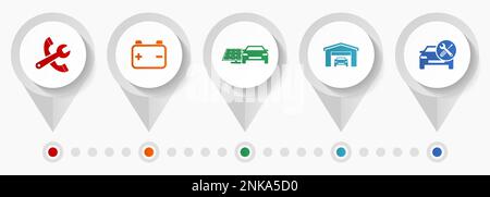 Vektorsymbole für den Fahrzeugservice, Webzeigersammlung für Werkstattflachteile, Infografik-Vorlage für Geschäftskonzepte Stock Vektor