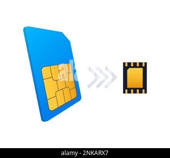 Symbol für SIM-Karte und eSIM integrierte SIM-Karte Konzept. Das Konzept der SIM-Karten-Evolution. Vektordarstellung. Stock Vektor
