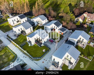 Neues, modernes Viertel, Luftblick Stockfoto