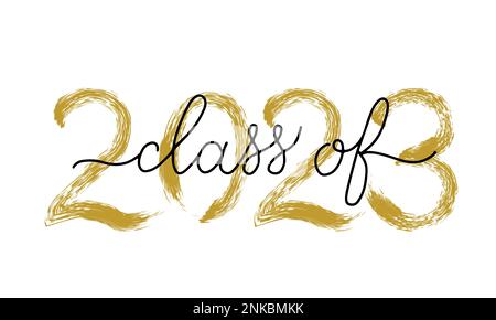 Schriftart der Klasse 2023 mit trockenem Pinselstrich. Herzlichen Glückwunsch an das Typografie-Poster der Absolventen. Einfach zu bearbeitende Vektorvorlage für Grußkarte, Banner, Stock Vektor