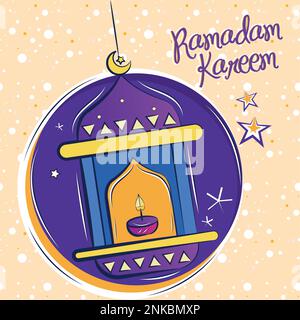 Farbiges ramadamer Karäemposter mit arabischer Lampenskizze Vektor Stock Vektor