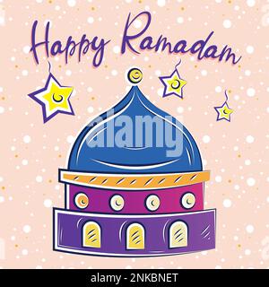 Happy ramadam Kareem Poster mit Sternen und Moschee Sketch Vector Stock Vektor