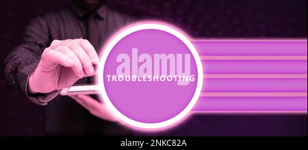 Textzeichen für Fehlerbehebung. Konzeptfoto eine Untersuchung oder Behandlung der Probleme ist aufgetreten Stockfoto