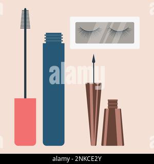 Satz Make-Up-Produkte Für Augen Vektordarstellung In Flacher Ausführung Stock Vektor