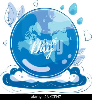 Isolierte Erdkugel mit Blattskizzen und einer Wolke Happy Earth Day Vector Stock Vektor