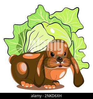 Kaninchen mit Kohl-Vektor-Illustration Stock Vektor