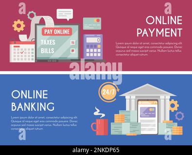 Horizontaler Bannersatz für die digitale Transformation mit Symbolen für die geschäftliche Digitalisierung isolierte Vektordarstellung Stock Vektor