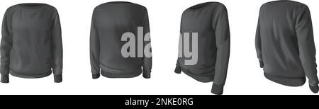 Realistische Symbole für unisexe Sweatshirts in schwarzer Farbe, isolierte Vektordarstellung Stock Vektor