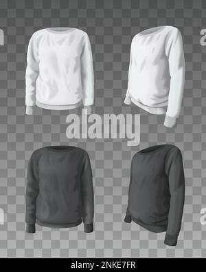 Realistisches Sweatshirt-Modell in Weiß und Schwarz auf transparenter, isolierter Vektordarstellung mit transparentem Hintergrund Stock Vektor