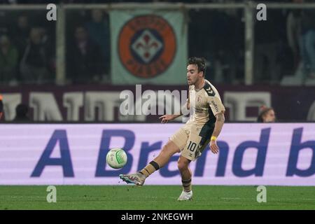 Florenz, Italien. 03. Dezember 2022. Stadio Artemio Franchi FLORENZ, ITALIEN – FEBRUAR 23: André Horta von Braga in Aktion während des K.O.-Spiels der UEFA Europa Conference League auf der zweiten Spielrunde zwischen ACF Fiorentina und Sporting Braga im Stadio Artemio Franchi am 23. Februar 2023 in Florenz, Italien. (Foto: Pedro Loureiro/SPP) (Pedro Loureiro/SPP) Guthaben: SPP Sport Press Photo. Alamy Live News Stockfoto