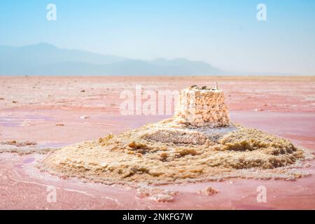 Trocknen Sie Maharlu rosa Salzsee aus nächster Nähe mit Textur und Details Stockfoto