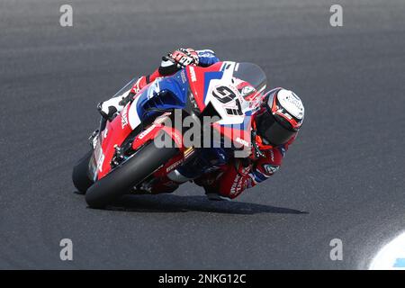 Victoria, Australien. 24. Februar 2023. Xavi Vierge (ESP) Rennen für Team HRC mit dem Honda CBR1000 RR-R während der Australian Grand Ridge Round 2023 der MOTUL FIM Superbike World Championship 2023 in Phillip Island, Australien, am 24. Februar 2023 – Bildgutschrift: brett keating/Alamy Live News Stockfoto