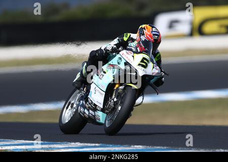 Victoria, Australien. 24. Februar 2023. Philipp Oettl (GER) Rennen für Team GoEleven auf der Ducati Panigale V4R während der Australian Grand Ridge Round 2023 der MOTUL FIM Superbike World Championship 2023 in Phillip Island, Australien, am 24. Februar 2023 – Bildgutschrift: brett keating/Alamy Live News Stockfoto