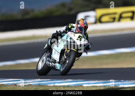 Victoria, Australien. 24. Februar 2023. Philipp Oettl (GER) Rennen für Team GoEleven auf der Ducati Panigale V4R während der Australian Grand Ridge Round 2023 der MOTUL FIM Superbike World Championship 2023 in Phillip Island, Australien, am 24. Februar 2023 – Bildgutschrift: brett keating/Alamy Live News Stockfoto