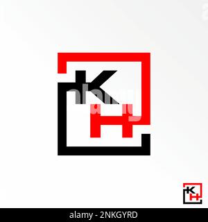 Buchstabe oder Wort KH ohne serifenfarbene Linienart im quadratischen Top-Down-Bild Grafik-Symbol Logo-Design abstraktes Konzept Vektorsportarten oder Monogramme Stock Vektor