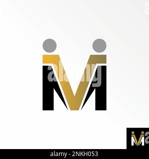 Buchstabe oder Wort M oder MV ohne Serif mit zwei Körper oder Menschen von Angesicht zu Angesicht und Trophäen grafisches Symboldesign abstraktes Konzept Vektormaterial Initial oder Person Stock Vektor