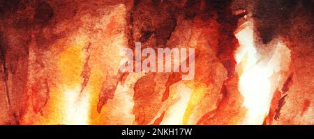 Aquarell Feuer Flammenkamin abstrakter Texturhintergrund. Stockfoto