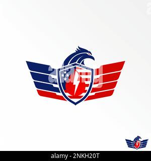 Eagle Head, Wing, american, Power oder Electric, Gas oder Flamme, Und kreisförmiges Grafiksymbol Logo abstraktes Konzept Vector Stock Navy oder Animal Stock Vektor
