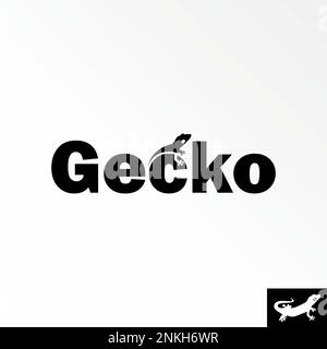 Einzigartiger Buchstabe oder Schriftart GECKO ohne serifenfarbene Schrift mit Kopf auf Wort C Bild Symbol Logo Design abstraktes Konzept Vektortier oder Wortmarke Stock Vektor